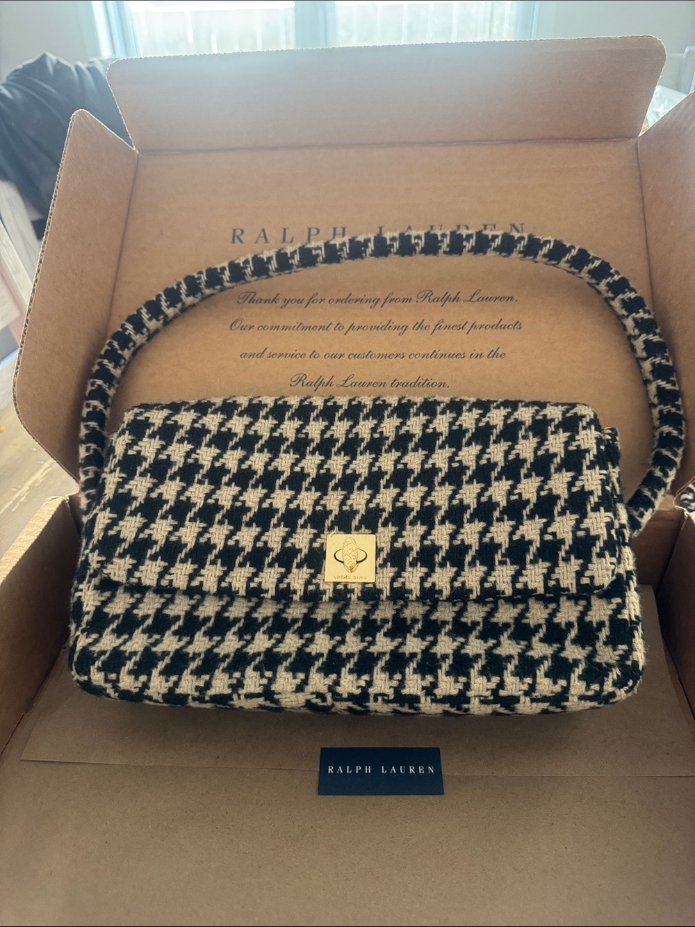 Anine Bing Nico Houndstooth Handbag | Black